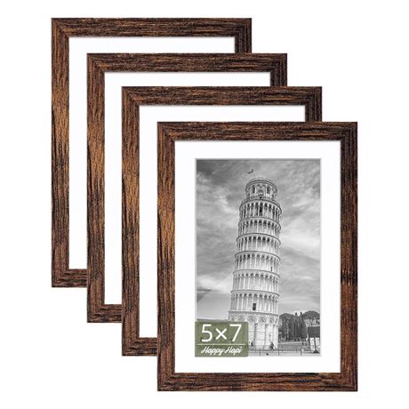 HappyHapi 5x7 Picture Frames, 4 Pack Photo Frames, Display Pictures 5x7 without