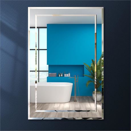 Mirror on Mirror Frameless Rectangular Wall Mirror for Bathroom 22" x 32"