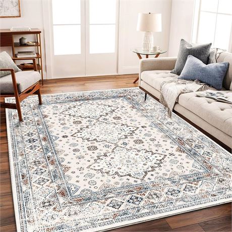 Washable Vintage Area Rug 6x9 Boho Chic Medallion Distressed Design