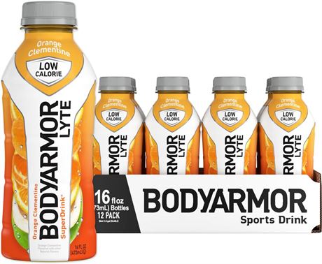 Pack of 12 BODYARMOR LYTE Sports Drink Low-Calorie Sports Beverage, Orange