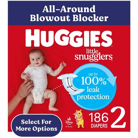 Huggies Little Snugglers Fragrance Free Baby Diapers, Size 2 (12-18 lbs), 186