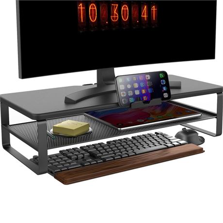 Monitor Stand with drawer, 2-Tier Monitor Stand Riser with Phone Holder and