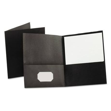 Oxford Twin-Pocket Folder  Embossed Leather Grain Paper  Black  25/Box (57506)