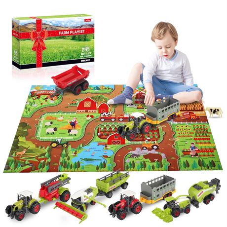 Oriate Farm Tractor Set 34 Piece Die Cast Vehicle Value Playset, Large Size