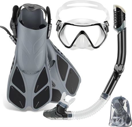 ZEEPORTE Mask Fin Snorkel Set, Travel Size Snorkeling Gear for Adults with