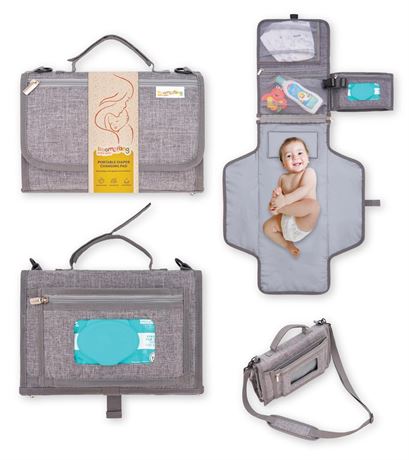 Boomerang Portable Diaper Changing Pad - Bonus Shoulder Strap - Ample Storage -