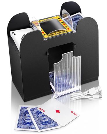 1-6 Decks Automatic Card Shuffler, USB-C/Battery-Operated Poker Shuffler