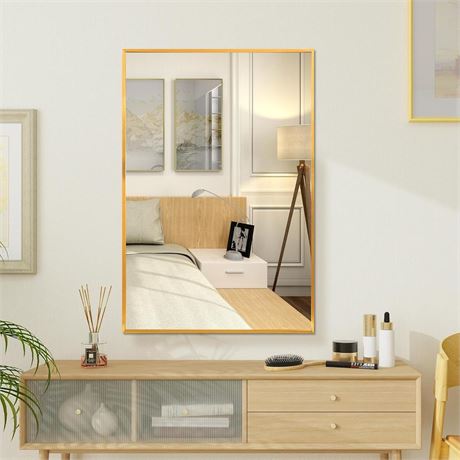 FANYUSHOW Rectangular Wall Mirror with Gold Metal Frame, 24X36 Inch Rectangle