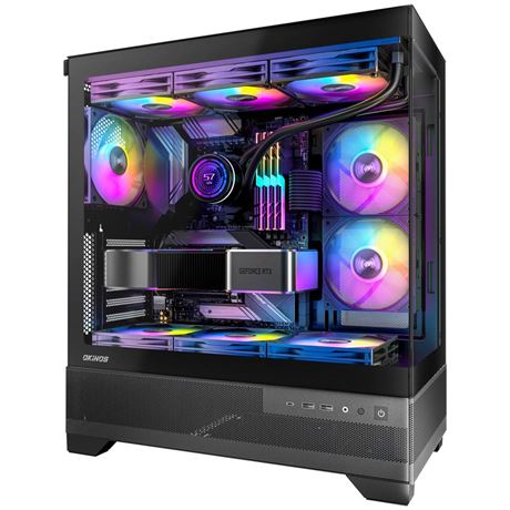 Aqua 7, Pre-Installed 6 × 120mm PWM ARGB Fan, ATX Mid Tower PC Case, Computer