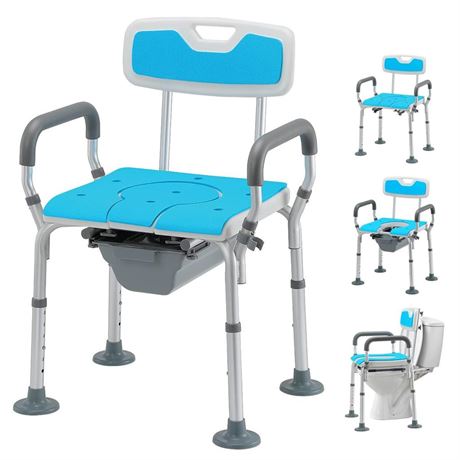 HEAO 4 in 1 Heavy Duty Bedside Commode with Arms and Back 400lbs, Medical