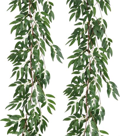 Artificial Hanging Willow Vine Twigs 2Pcs 5.7Ft Fake Hanging Plant Silk Willow