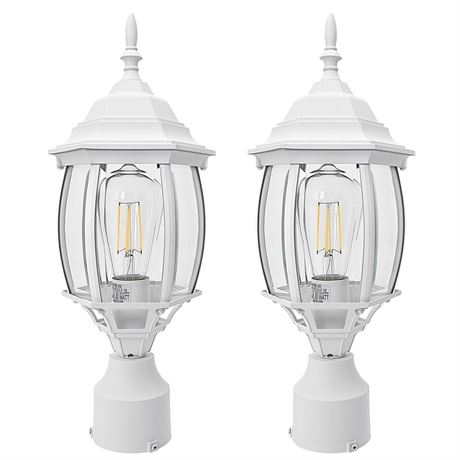 2 Pack White Outdoor Lamp Post for Patio Pathway, 17inch White Outdoor Post
