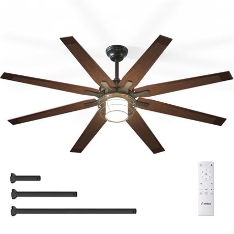 Amico Ceiling Fans with Lights, 66'' Indoor/Outdoor Black Ceiling Fan with