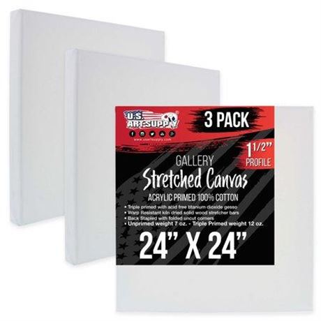 U.S. Art Supply 24  X 24  Gallery Depth 1-1/2  Profile Stretched Canvas 3-Pack