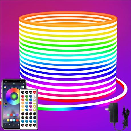 LED neon Lights Strip 66ft,DC 24V RGB LED neon Light Strip APP Remote Controls