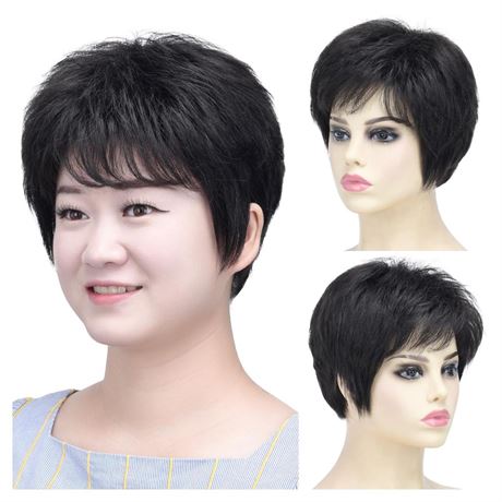 SYXLCYGG Short Black Wig Old Lady Wigs Ladies Synthetic Older White Womens Hair