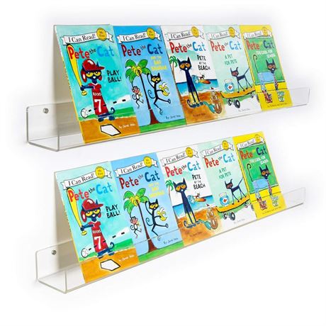 NIUBEE 2 -Packs Kids Acrylic Floating Bookshelf 36 Inch, Clear Bathroom Wall