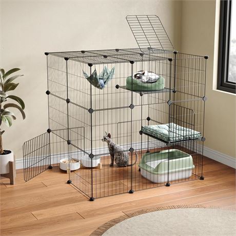 Oneluck 3-Tier Cat Cages Indoor Enclosure DIY Cat Playpen Catio Detachable