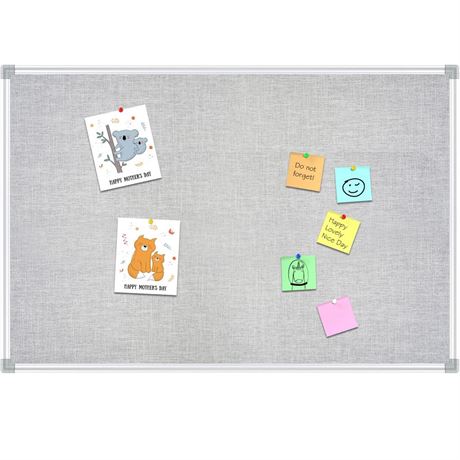 Lockways 36 x 24 Inch Linen Cork Bulletin Board, Light Grey Color Framed Linen