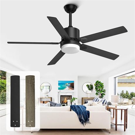 Black Ceiling Fans with Lights - Outdoor Ceiling Fan with Remote, 52 Inch