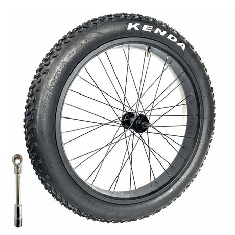 Electric Fat Bike Front Wheel 26''x4.0 with Tire Bearing Hub 12GA Spokes Black