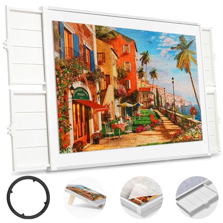 1500 Pieces Rotating Plastic Puzzle Board with Drawers and Cover, Dual-Sided