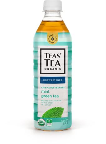 Teas  Tea Unsweetened Mint Green Tea  16.9 Ounce (Pack of 12)  Organic  Zero