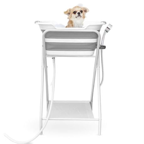 CYGNE 2-in-1 Dog Bathtub & Washing Station, Elevated Collapsible Bathtub with