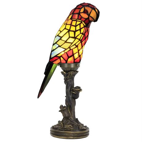 Small Tiffany Lamp Parrot Table Lamp Stained Glass Accent Lamp 15.3 Inch Tall