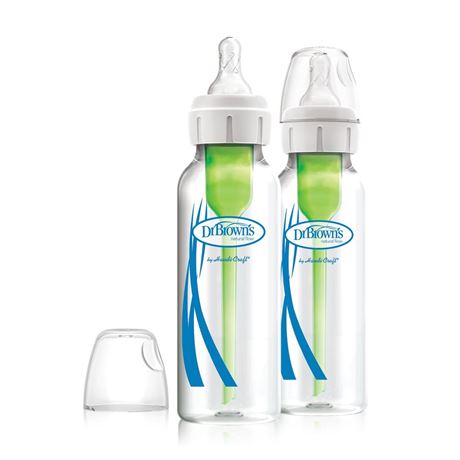 Dr. Brown's Natural Flow Options+ Glass Narrow Baby Bottle 8 Oz, 2 Pack Blue 8Oz