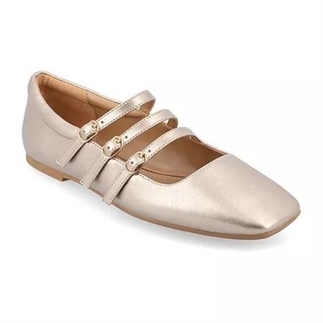 Journee Women's Darlin Wide Strappy Flat Sandals (Gold Faux Leather) - Size 7.0