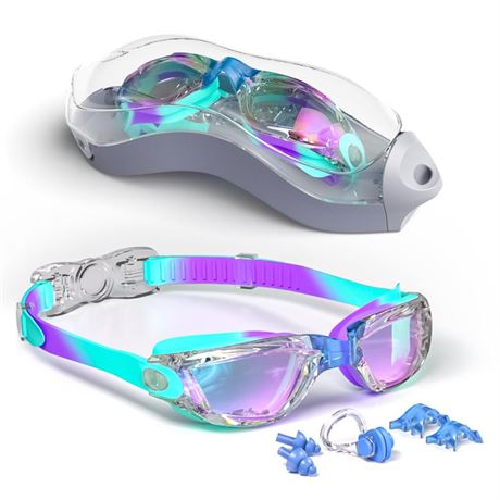 Kids Swim Goggles, Swimming Goggles for Kids with Nose Clip, Earplugs, Nose