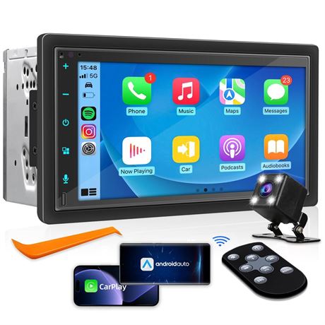 OFFSITE Double Din Wireless CarPlay Stereo: 7 Inch Wireless Android Auto