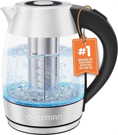 Chefman Electric Kettle for Boiling Water, 1.8L 1500W, Removable Tea Infuser,