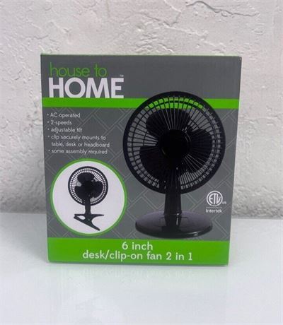 House to Home 6 in. Desk Clip on Fan 2 in 1 AC Operated 2 Speed Settings Black