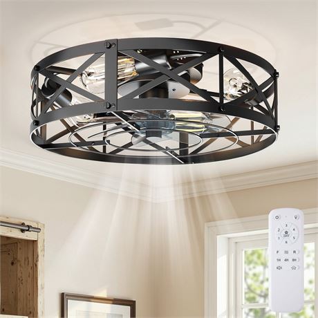 CONCETTA 19" Farmhouse Flush Mount Ceiling Fan with Lights, Quiet Bladeless