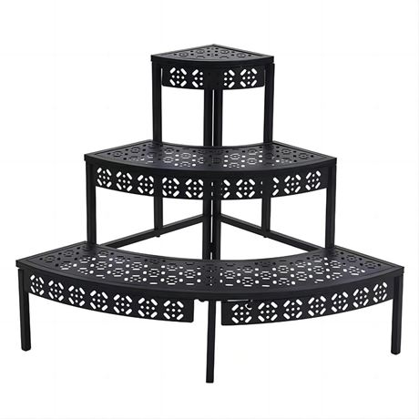 3 Tier Metal Plant Stand,Rectangle or Round Decorative Flower Step,Garden Shelf