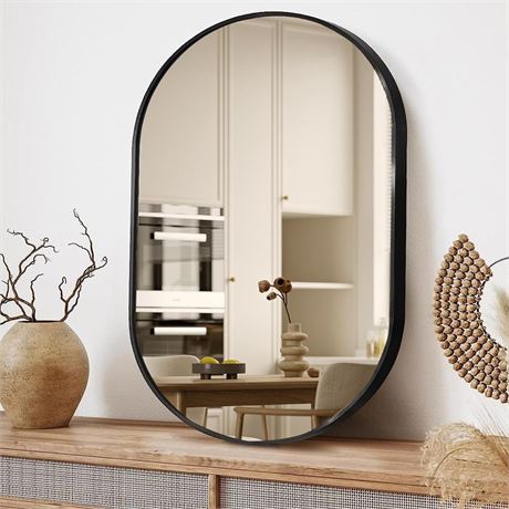 Oval Mirror, 20"×30" Black Bathroom Mirror with Stainless Steel Metal Frame,