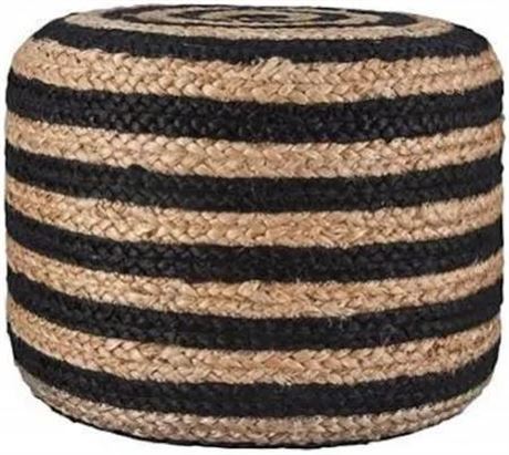 Jute Pouf Cover Hand Braided Ottoman Moroccan Pouf Beige & Black Color, Round