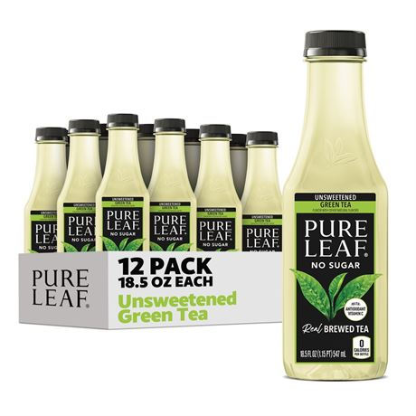 Lipton Pure Leaf Unsweetened Real Brewed Green Iced Tea, 18.5 fl oz, 12 Pack
