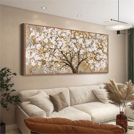 Framed Wall Art Gold Tree Of Life Modern Artwork Canvas Painting Textured Tree