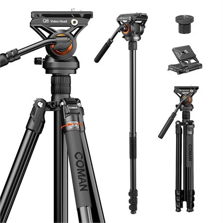 COMAN Fluid Head Tripod for DSLR Camcorder,Camera Monopod Tripod 360°