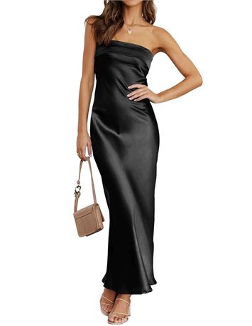 MEROKEETY Women 2024 Summer Strapless Satin Tube Bodycon Backless Wedding Guest