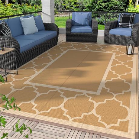 6' x 9' Outdoor Rug Waterproof for Patio Decor, Foldable Reversible Plastic