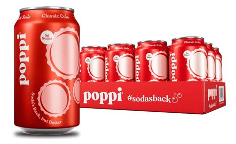 (12 pack) Poppi Classic Cola Prebiotic Soda, 12 oz, 12 Pack Cans