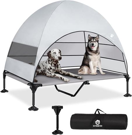 Elevated Dog Bed with 2024 Newest Canopy, Raised Outdoor Dog Bed with Powerful