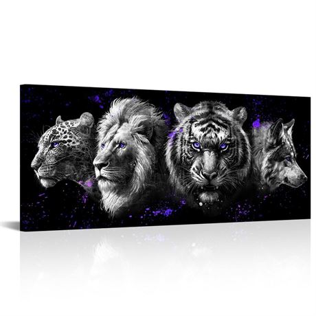 Kalormore Black and White Animal Wall Art Leopard Wolf Lion Tiger Head with