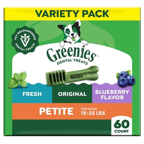 Greenies Adult Natural Dental Dog Treats 3 Flavors, Petite Size, (3) 12 oz