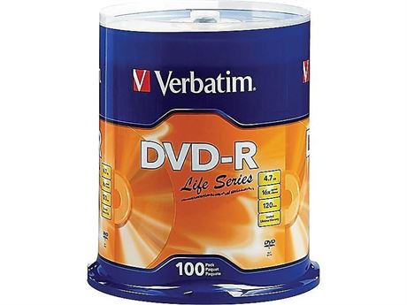 Verbatim Life Series DVD-R 4.7GB 16x Recordable Blank Disc 100 Pack Spindle