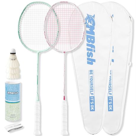 Badminton Racket Set with 2 Carbon Fiber Racquets 5U, 3 Shuttlecocks, 2 Racket